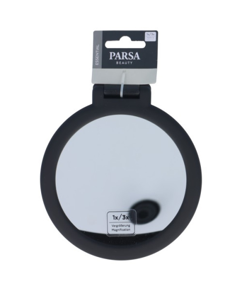 PARSA ESSENTIAL kosmetinis veidrodėlis, juodas guminis 1x/3x