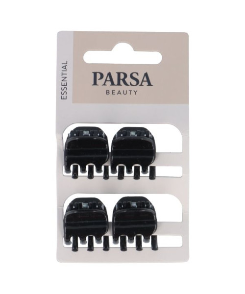 PARSA ESSENTIAL plaukų žnyplės, blizgi juoda sp., 4 vnt.