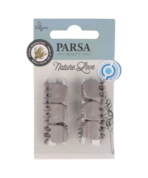 PARSA NATURE LOVE  plaukų žnyplės iš kviečių šiaudų, ruda sp., 6 vnt.